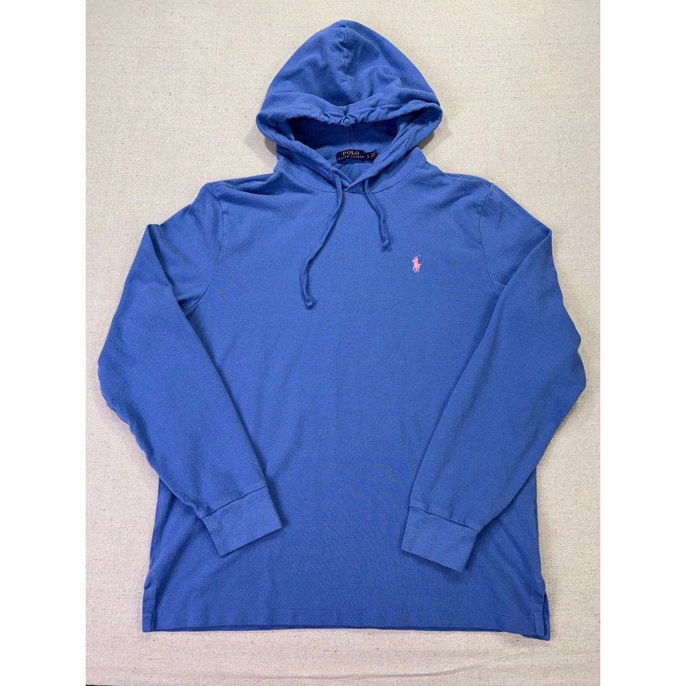 Polo Ralph Lauren Women's Large Mini Waffle Pique Hooded T-Shirt Pink Pony Logo